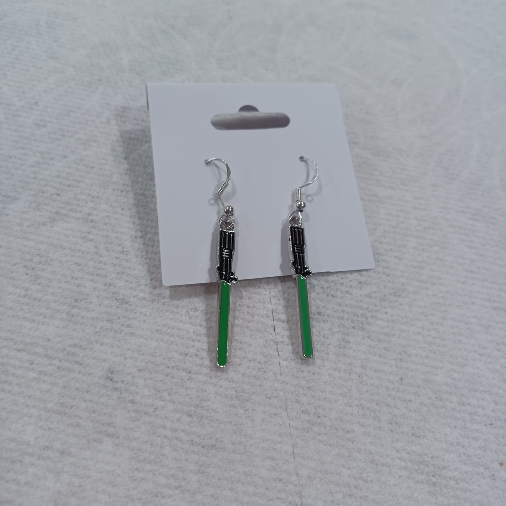 Green and Silver Dangle Earrings